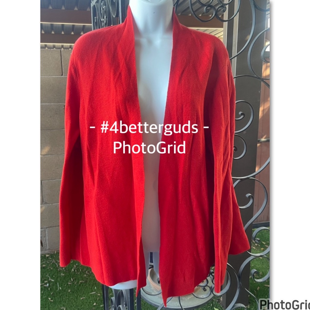 Eileen Fisher OpenโCardigan Organic Cotton Knit Sweater Red Large - Picture 8 of 16